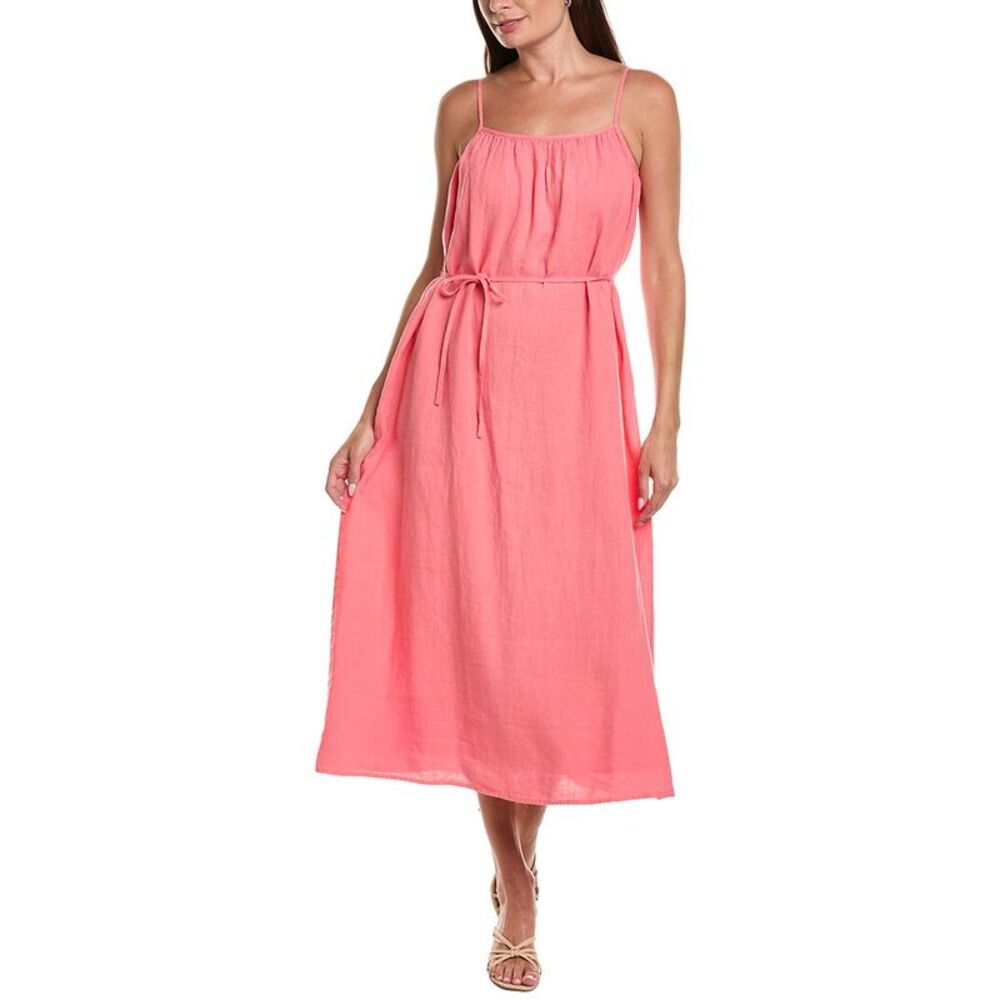 Bella Dahl Womens Linen Shirred Cami Midi Dress, Coral